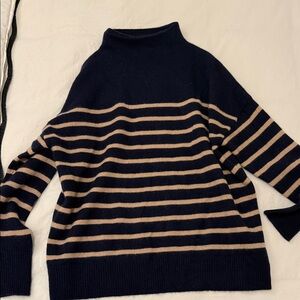 Cashmere Striped Navy and Tan Women's Sweater